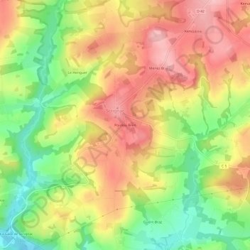Topografische Karte Poulloù Bren, Höhe, Relief