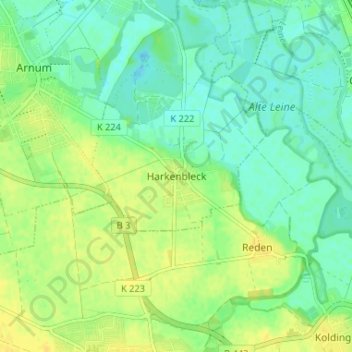 Topografische Karte Harkenbleck, Höhe, Relief