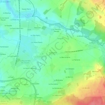 Topografische Karte Le Coudrai, Höhe, Relief