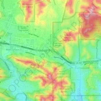 Topografische Karte Agoura, Höhe, Relief