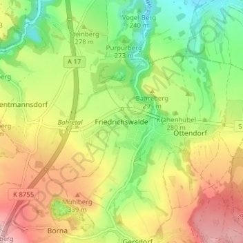 Topografische Karte Friedrichswalde, Höhe, Relief