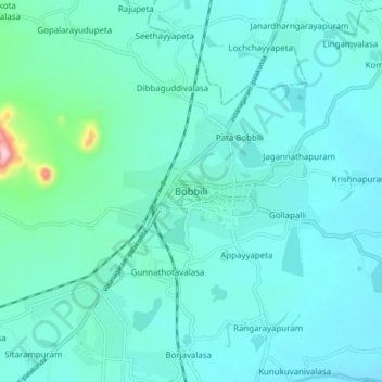 Topografische Karte Bobbili, Höhe, Relief