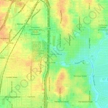 Topografische Karte Normandy Village, Höhe, Relief