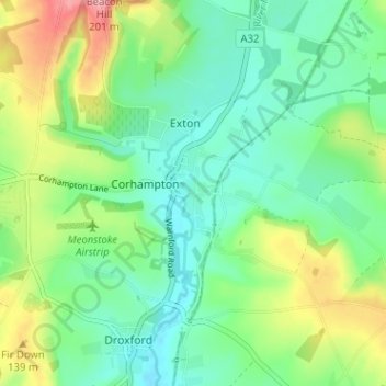 Topografische Karte Meonstoke, Höhe, Relief