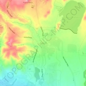 Topografische Karte Koloa, Höhe, Relief