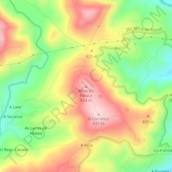 Topografische Karte Altos do Fiouco, Höhe, Relief