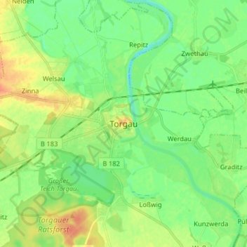 Topografische Karte Torgau, Höhe, Relief
