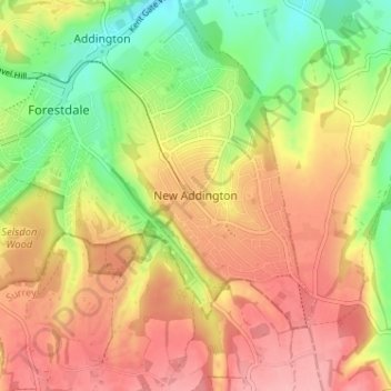 Topografische Karte New Addington, Höhe, Relief