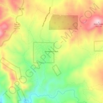 Topografische Karte Ponderosa Park, Höhe, Relief