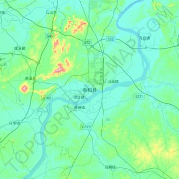 Topografische Karte 泰和县, Höhe, Relief