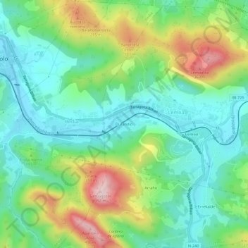 Topografische Karte Durandio, Höhe, Relief