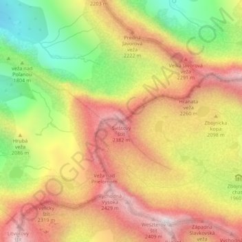 Topografische Karte Mittelgebirge, Höhe, Relief