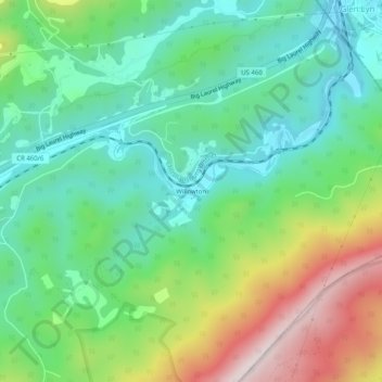 Topografische Karte Willowton, Höhe, Relief