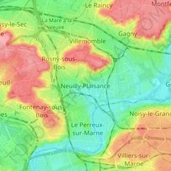 Topografische Karte Neuilly-Plaisance, Höhe, Relief