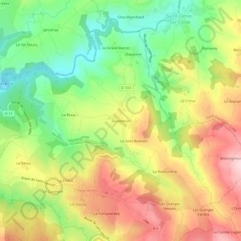 Topografische Karte Savigneux, Höhe, Relief