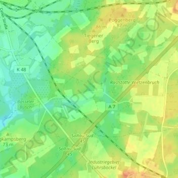 Topografische Karte Hebenbrock, Höhe, Relief