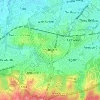 Topografische Karte Southgate, Höhe, Relief