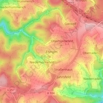 Topografische Karte Ellingen, Höhe, Relief