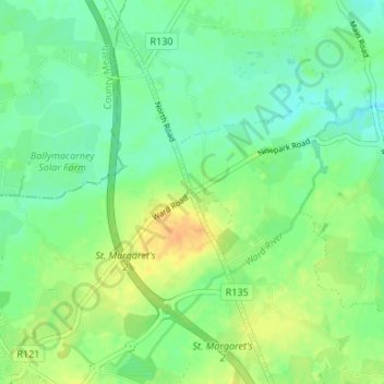 Topografische Karte Ward Cross, Höhe, Relief