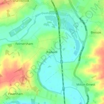 Topografische Karte Radwell, Höhe, Relief