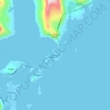 Topografische Karte Hamnøya, Höhe, Relief