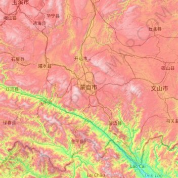 Topografische Karte 红河州, Höhe, Relief