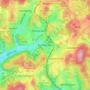Topografische Karte Kotthausen, Höhe, Relief
