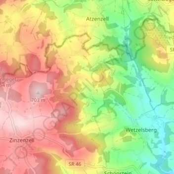 Topografische Karte Wullendorf, Höhe, Relief