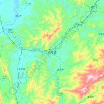 Topografische Karte 炎陵县, Höhe, Relief