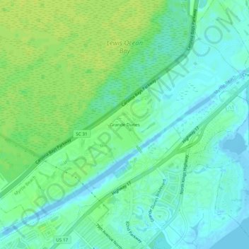 Topografische Karte Grande Dunes, Höhe, Relief