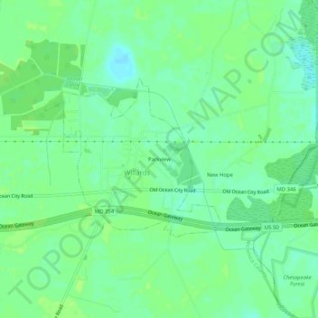 Topografische Karte Parkview, Höhe, Relief