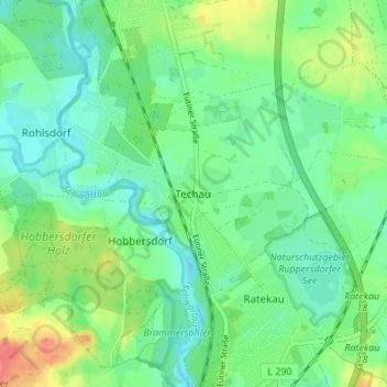 Topografische Karte Techau, Höhe, Relief