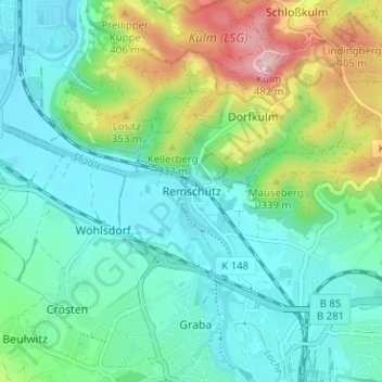 Topografische Karte Remschütz, Höhe, Relief