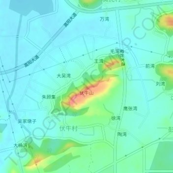 Topografische Karte 伏牛山, Höhe, Relief