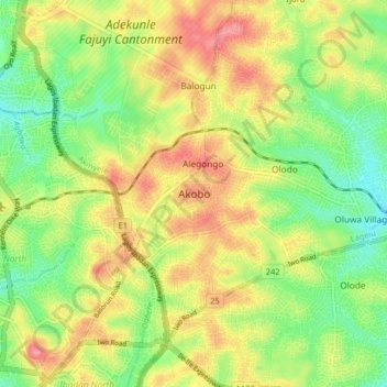 Topografische Karte Akobo, Höhe, Relief