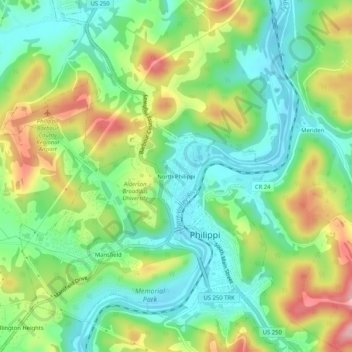 Topografische Karte North Philippi, Höhe, Relief
