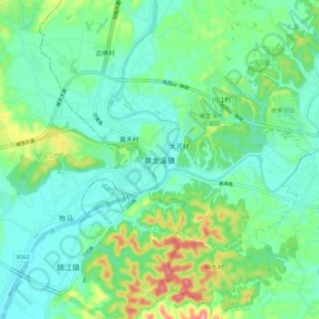 Topografische Karte 黄龙溪镇, Höhe, Relief