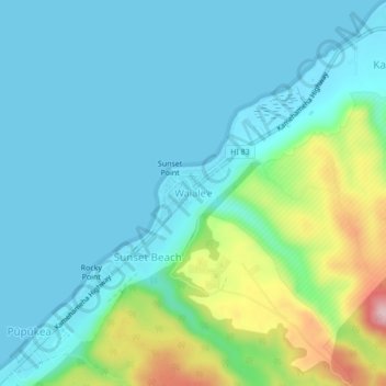 Topografische Karte Waiale‘e, Höhe, Relief