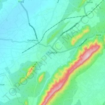 Topografische Karte Pushkar, Höhe, Relief