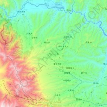 Topografische Karte 积石山县, Höhe, Relief