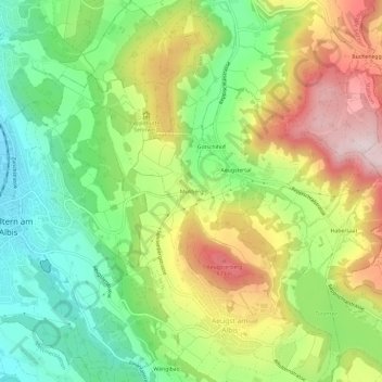 Topografische Karte Müliberg, Höhe, Relief