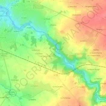 Topografische Karte Hucheloup, Höhe, Relief