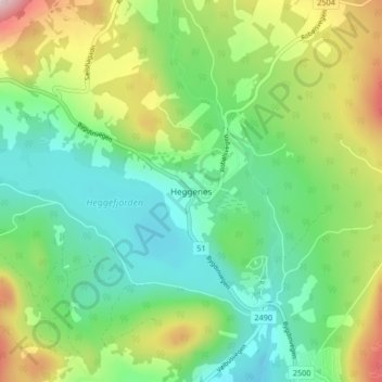 Topografische Karte Heggenes, Höhe, Relief