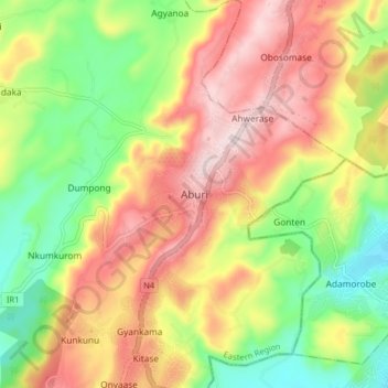 Topografische Karte Aburi, Höhe, Relief