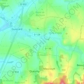 Topografische Karte Buchoire, Höhe, Relief