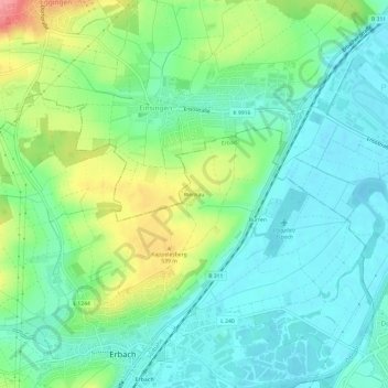 Topografische Karte Wernau, Höhe, Relief