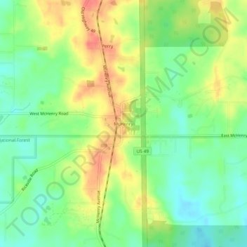 Topografische Karte McHenry, Höhe, Relief