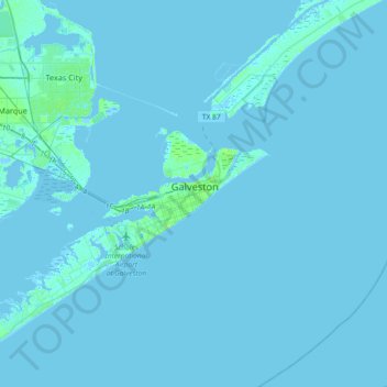 Topografische Karte Galveston, Höhe, Relief