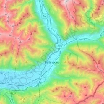 Topografische Karte Bellinzona, Höhe, Relief