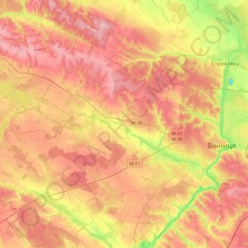 Topografische Karte Якушинецька сільська громада, Höhe, Relief